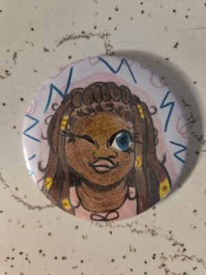 Black Girl With Braids Pin 58mm - Waterproof