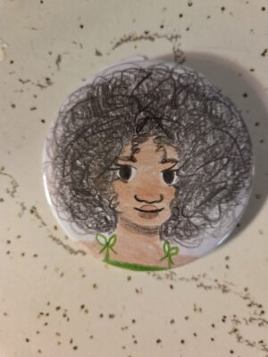 Tan Afro/ Natural Curls Girl Pin 58mm - Waterproof