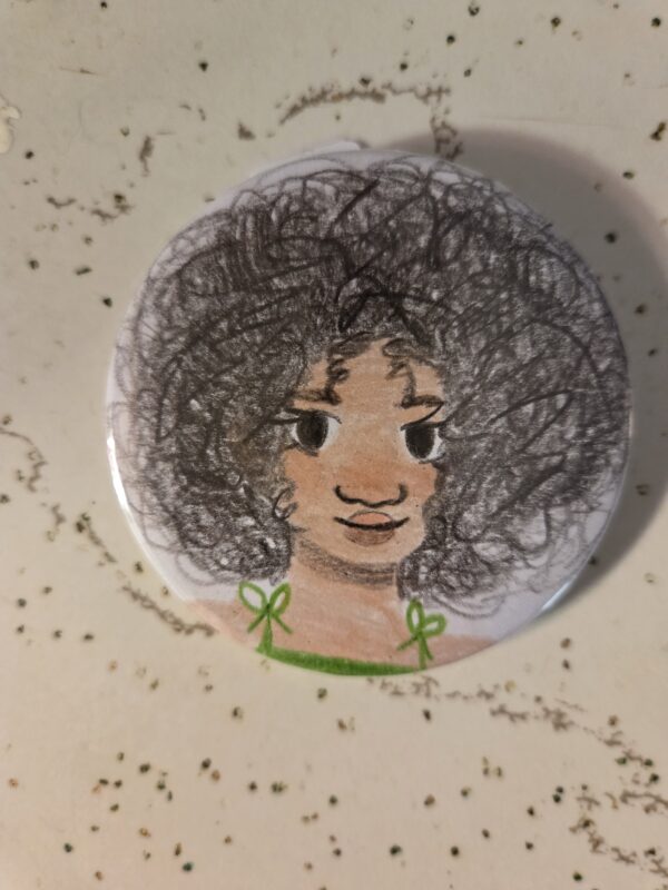 Tan Afro/ Natural Curls Girl Pin 58mm - Waterproof