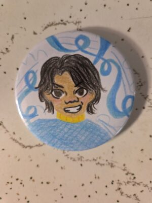 Tan Boy In Blue Pin 58mm - Waterproof