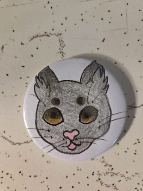 Fluffy-Eared Gray Cat Pin 58mm - Waterproof
