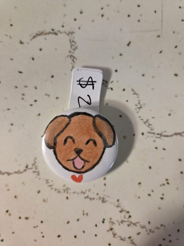 Happy Brown Puppy Pin 32mm - Waterproof