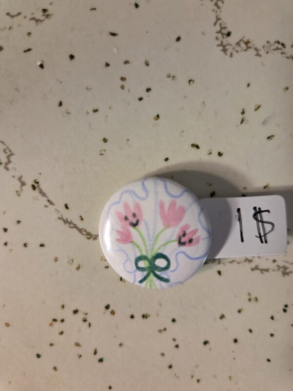 Pink Smiley Face Bouquet Pin 25mm - Waterproof