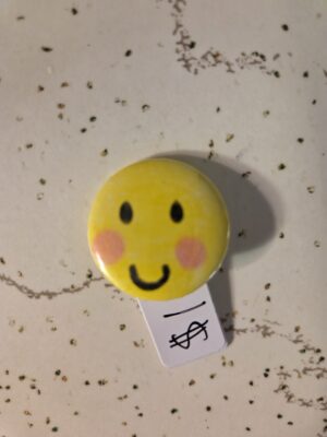 Yellow Smiley Face Pin 25mm - Waterproof