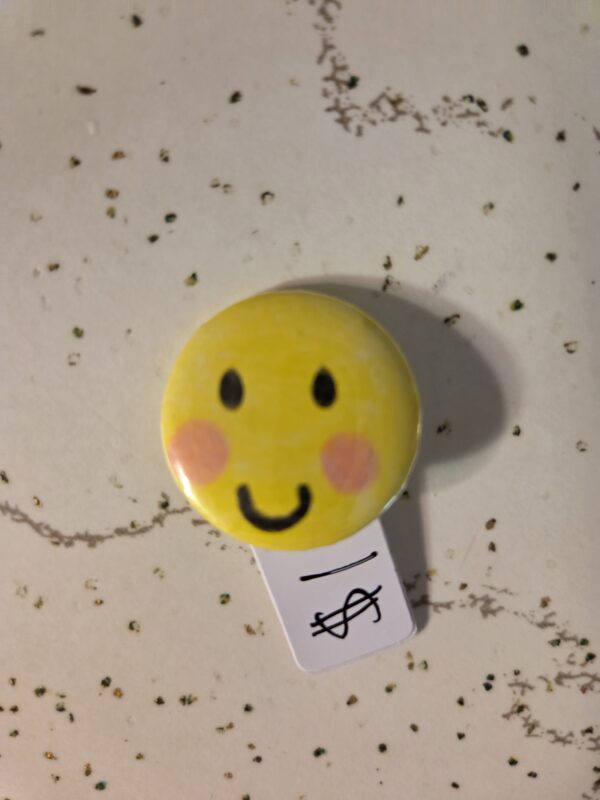 Yellow Smiley Face Pin 25mm - Waterproof
